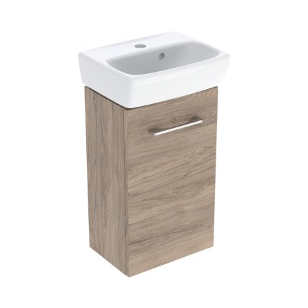 Geberit Selnova Square Zestaw szafka podumywalkowa + umywalka meblowa 36x28x65,2 cm biały/orzech włoski hickory melamina struktura drewna 502.744.00.1