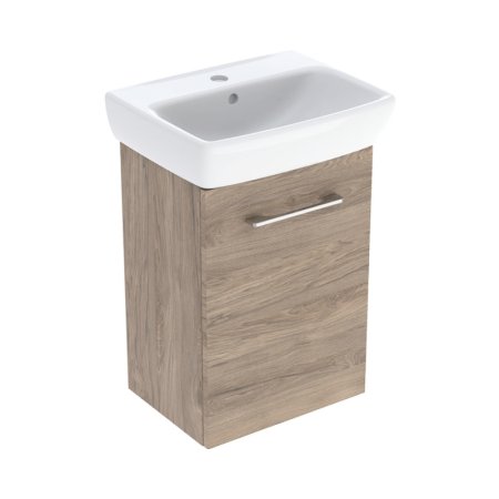 Geberit Selnova Square Zestaw szafka podumywalkowa + umywalka meblowa 45x35x64,9 cm biały/orzech włoski hickory melamina struktura drewna 502.748.00.1