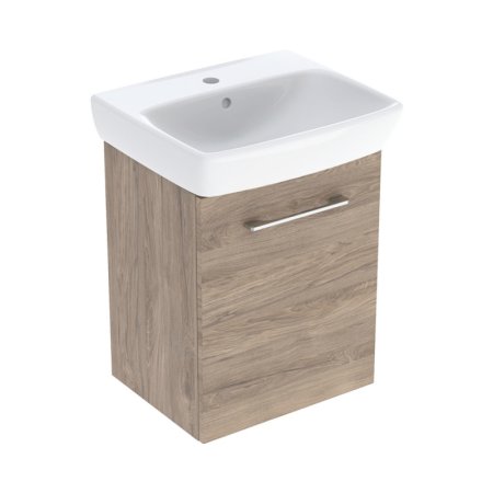 Geberit Selnova Square Zestaw szafka podumywalkowa + umywalka meblowa 50x42x64,9 cm biały/orzech włoski hickory melamina struktura drewna 502.752.00.1
