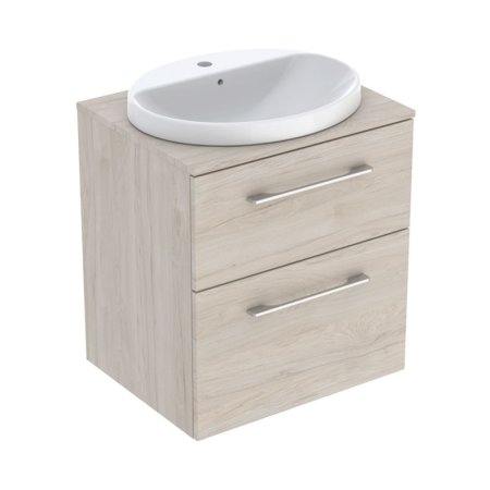 Geberit Selnova Square Zestaw szafka podumywalkowa + umywalka wpuszczana w blat 59,1x50,2x70,3 cm biały/orzech włoski hickory jasny melamina struktura drewna 502.871.00.1
