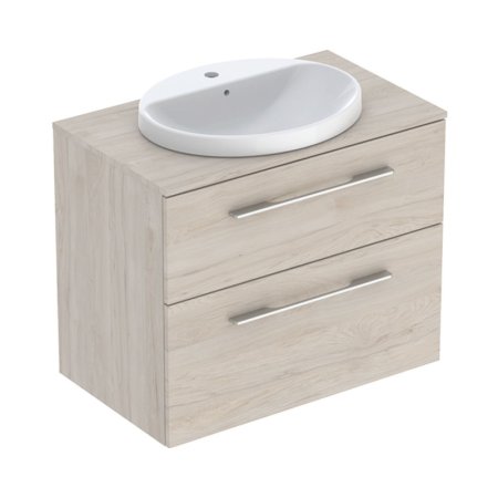 Geberit Selnova Square Zestaw szafka podumywalkowa + umywalka wpuszczana w blat 59,1x50,2x70,3 cm biały/orzech włoski hickory jasny melamina struktura drewna 502.875.00.1