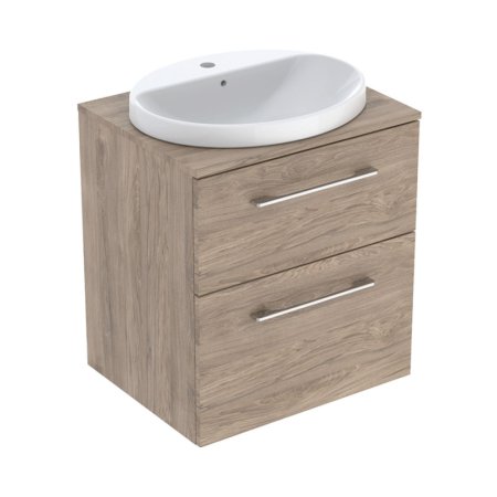Geberit Selnova Square Zestaw szafka podumywalkowa + umywalka wpuszczana w blat 59,1x50,2x70,3 cm biały/orzech włoski hickory melamina struktura drewna 502.870.00.1