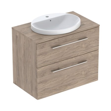 Geberit Selnova Square Zestaw szafka podumywalkowa + umywalka wpuszczana w blat 59,1x50,2x70,3 cm biały/orzech włoski hickory melamina struktura drewna 502.874.00.1