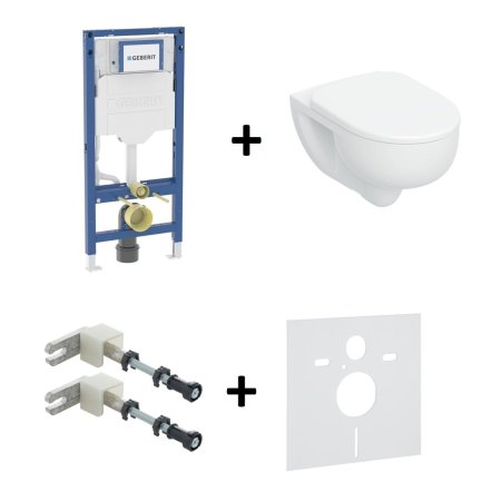 Geberit Selnova Zestaw Toaleta WC 54x35,5 cm TurboFlush bez kołnierza spłukiwanie wirowe biały + deska wolnoopadająca + stelaż WC Duofix + wsporniki + mata 503.083.00.1+111.320.00.6+111.815.00.1+156.050.00.1