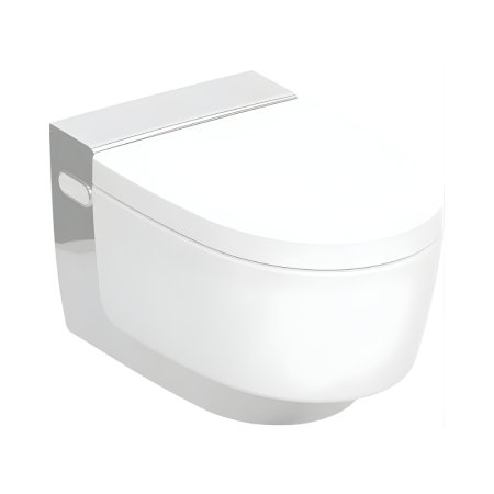 Geberit AquaClean Mera Comfort Zestaw Toaleta WC myjąca TurboFlush bez kołnierza + deska wolnoopadająca biały z powłoką KeraTect/chrom połysk 146.210.21.1