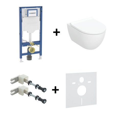 Geberit Acanto Zestaw Toaleta WC 53x35,5 cm TurboFlush bez kołnierza biały + deska wolnoopadająca + stelaż WC Duofix + wsporniki + mata 502.774.00.1+111.320.00.6+111.815.00.1+156.050.00.1
