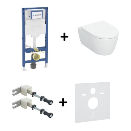 Geberit iCon Zestaw Toaleta WC 53x35,5 cm TurboFlush bez kołnierza spłukiwanie wirowe biały + deska wolnoopadająca + stelaż WC Duofix + wsporniki + mata 503.046.00.1+111.320.00.6+111.815.00.1+156.050.00.1