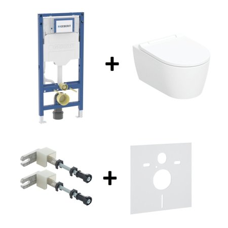 Geberit One Zestaw Toaleta WC 54x37 cm TurboFlush bez kołnierza spłukiwanie wirowe biały + deska wolnoopadająca + stelaż WC Duofix + wsporniki + mata 500.201.01.1+111.320.00.6+111.815.00.1+156.050.00.1