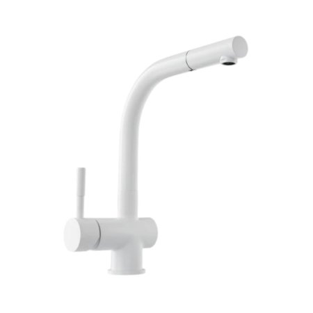 Globalo Design Lobio Black 1.1 Bateria kuchenna z wyciąganą wylewką biała z powłoką PVD LOBIO_WHITE