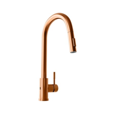 Globalo Exclusive Loretio Copper Mat 1.1 Bateria kuchenna bezdotykowa z wyciąganą wylewką miedziany mat z powłoką PVD LORETIO_MIEDZ_MAT