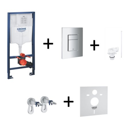 Grohe Rapid SL 5w1 Zestaw Stelaż WC + przycisk WC Skate Cosmopolitan chrom + reduktor przepływu + wsporniki + mata GNS336353