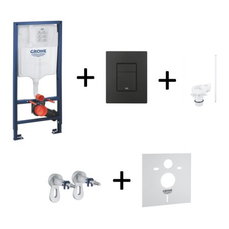 Grohe Rapid SL 5w1 Zestaw Stelaż WC + przycisk WC Skate Cosmopolitan czarny mat + reduktor przepływu + wsporniki + mata GNS336346