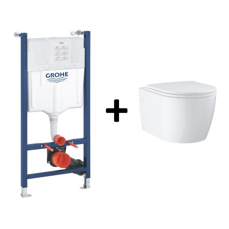 Grohe Round Ceramic Zestaw Toaleta WC 54,3x36,4 cm bez kołnierza biel alpejska + stelaż WC + deska wolnoopadająca 103848SH00+38971000