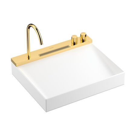 Hansgrohe Avalegra AquaUnit Zestaw Umywalka nablatowa 58x47,5 cm biały + bateria umywalkowa złoty optyczny polerowany 22472990