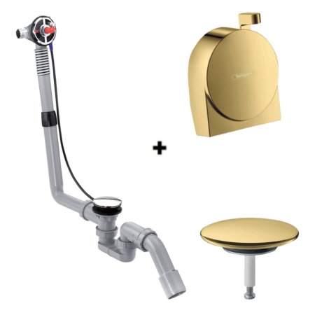 Hansgrohe Exafill S Syfon wannowy z napełnieniem przez przelew + zestaw napełniający złoty optyczny połysk 58115180+58117990