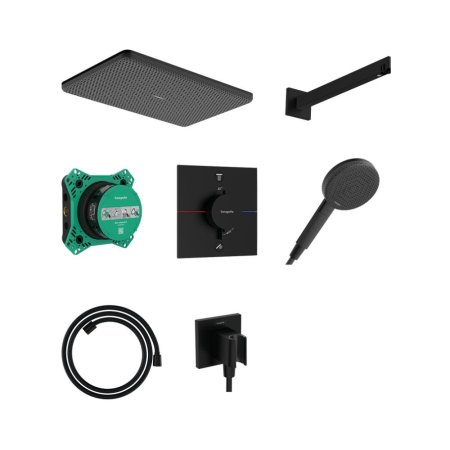 Hansgrohe Raindance Alive Q Zestaw prysznicowy 21x34 cm 1jet z baterią termostatyczną i iBox universal 2 podtynkowy Czarny Matowy 24620670