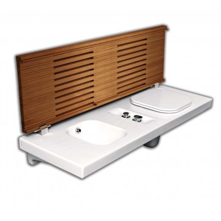 Hatria G-Full Wielofunkcyjna ławka wisząca z toaletą WC i bidetem 141,5x50 cm prawa, biała/drewno iroko YXD0
