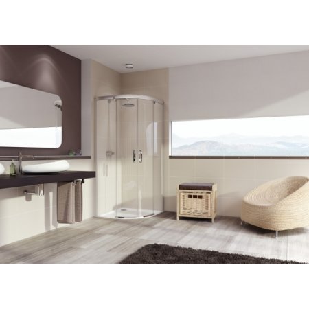 Huppe Aura Elegance 1/4 koła Drzwi suwane do kabiny półokrągłej o wysokości 190/200 cm wykonanie na wymiar profile srebrne matowe szkło sand plus 402480.087.315