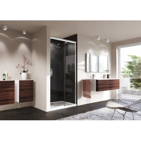 Huppe Aura Elegance 4-kąt Drzwi suwane 1-częściowe ze stałym segmentem o wysokości 120-200 cm do ścianki bocznej mocowanie prawe wykonanie na wymiar profile chrom eloxal szkło sand plus 401581.092.315