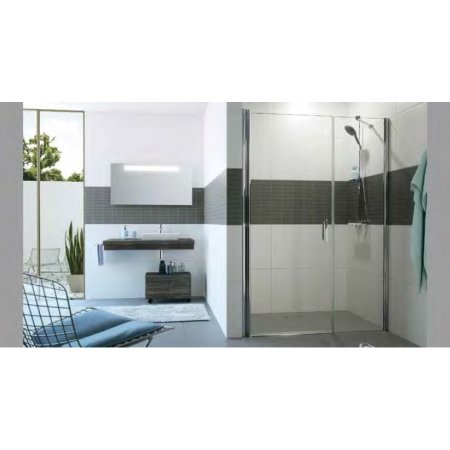 Huppe Classics 2 4-kąt Drzwi skrzydłowe z częścią boczną do wnęki 120,1-160x140-200 cm wykonanie na wymiar profile srebrne połysk szkło przezroczyste C24781069321