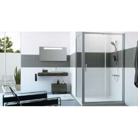 Huppe Classics 2 4-kąt Drzwi suwane 1-częściowe ze stałym segmentem 130x200 cm profile srebrne połysk szkło privatima Anti-Plaque C20410069375