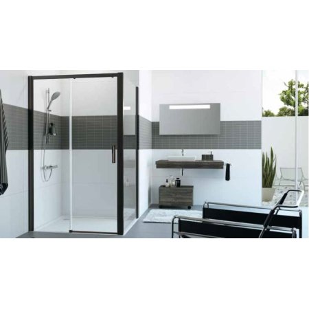 Huppe Classics 2 EasyEntry 4-kąt Drzwi suwane 1-częściowe ze stałym segmentem 155x200 cm mocowanie prawe profile czarne Black Edition szkło przezroczyste C25607123321