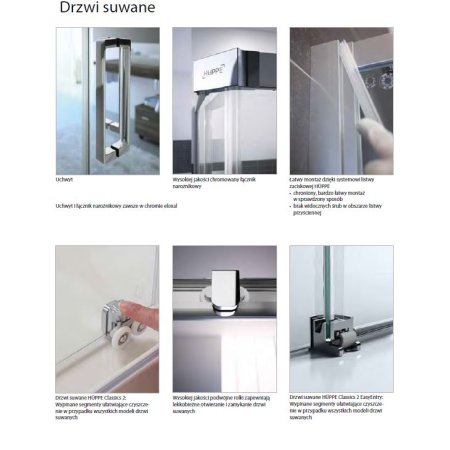 Huppe Classics 2 4-kąt Drzwi suwane 2-częściowe ze stałym segmentem 70-150x120-200 cm wykonanie na wymiar profile srebrne matowe szkło privatima C20380087373