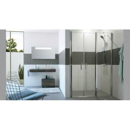 Huppe Classics 2 4-kąt Drzwi wahadłowe z częścią boczną do wnęki 160,1-200x140-200 cm wykonanie na wymiar profile srebrne matowe szkło privatima Anti-Plaque C24681087375