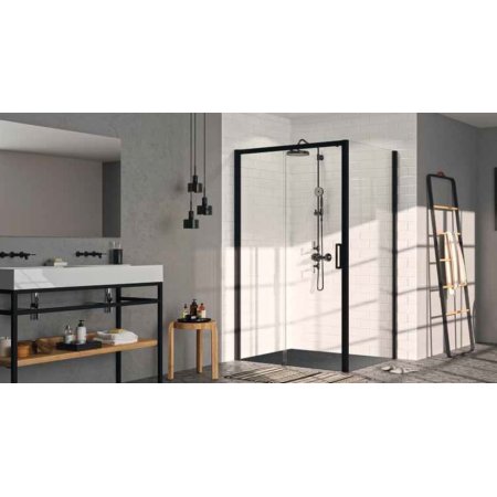 Huppe Classics 2 EasyEntry 4-kąt Ścianka boczna do drzwi suwanych SW 100x200 cm profile czarne Black Edition szkło przezroczyste Anti-Plaque C25405123322