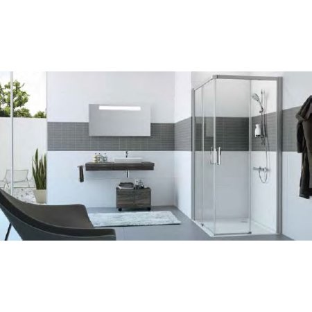 Huppe Classics 2 EasyEntry 4-kąt Wejście narożnikowe drzwi suwane 2-częściowe (1/2) 70-125x120-200 cm wykonanie na wymiar mocowanie prawe profile srebrne matowe szkło privatima Anti-Plaque C25280087375