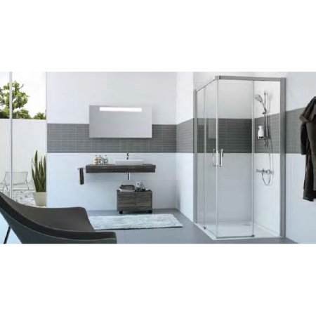 Huppe Classics 2 EasyEntry 4-kąt Wejście narożnikowe drzwi suwane 2-częściowe 70-125x120-200 cm wykonanie na wymiar profile srebrne połysk szkło privatima C25080069373