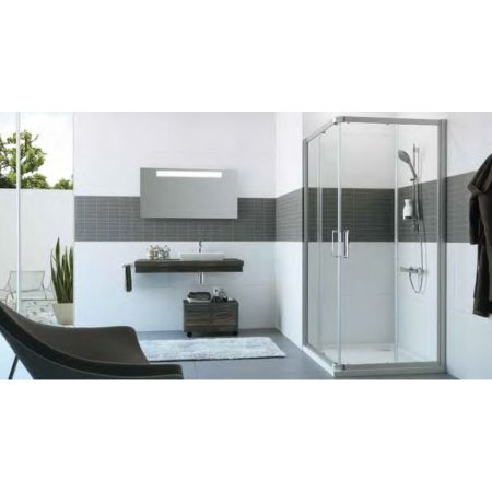 Huppe Classics 2 4-kąt Wejście narożnikowe drzwi suwane 3-częściowe 80x80x200 cm profile białe szkło przezroczyste Anti-Plaque C21104055322