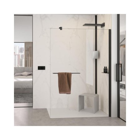 Huppe Select+ SW 100 Ścianka boczna wolnostojąca Walk-in 6 mm o wysokości 200 cm profile czarne Black Edition szkło przezroczyste Anti-Plaque SL0204.123.322