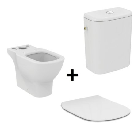 Ideal Standard Tesi Zestaw Toaleta WC AquaBlade bez kołnierza kompaktowa stojąca + spłuczka dopływ boczny + deska zwykła Thin biały T008701+T356701+T352801