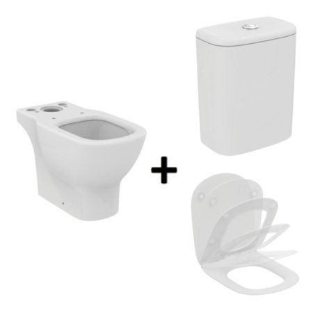 Ideal Standard Tesi Zestaw Toaleta WC AquaBlade bez kołnierza kompaktowa stojąca + spłuczka dopływ dolny + deska wolnoopadająca Thin biały T008701+T356801+T352701