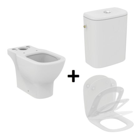 Ideal Standard Tesi Zestaw Toaleta WC AquaBlade bez kołnierza kompaktowa stojąca + spłuczka dopływ boczny + deska wolnoopadająca Thin biały T008701+T356701+T352701