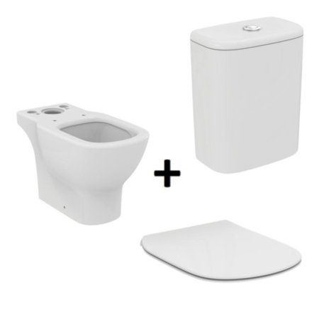 Ideal Standard Tesi Zestaw Toaleta WC AquaBlade bez kołnierza kompaktowa stojąca + spłuczka dopływ dolny + deska zwykła Thin biały T008701+T356801+T352801