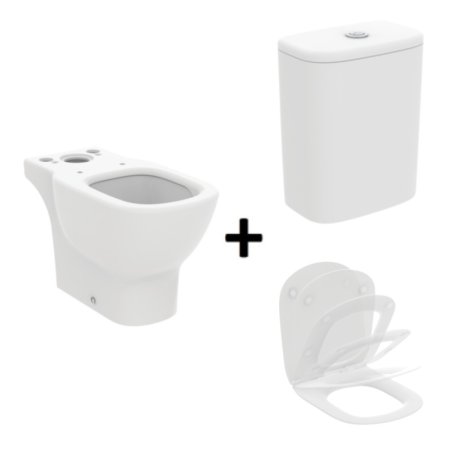 Ideal Standard Tesi Zestaw Toaleta WC AquaBlade bez kołnierza kompaktowa stojąca + spłuczka dopływ dolny + deska wolnoopadająca Thin biały mat T0087V1+T3568V1+T3527V1