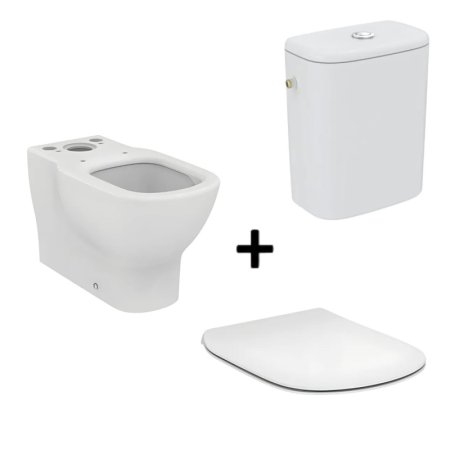 Ideal Standard Tesi Zestaw Toaleta WC stojąca kompakt AquaBlade bez kołnierza + spłuczka dopływ boczny + deska wolnoopadająca Thin biały T008201+T356701+T352701