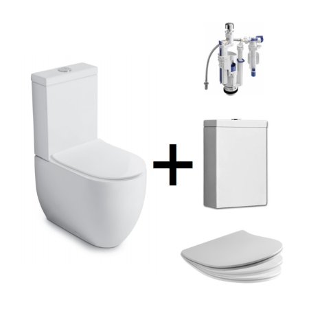Kerasan Flo Zestaw Toaleta WC kompaktowa 60x36 cm + deska wolnoopadająca + spłuczka + mechanizm spłukujący biały/chrom 311701+319101+318101+750990