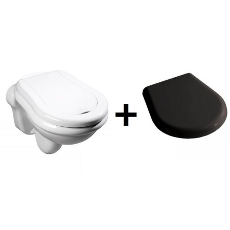 Kerasan Retro Zestaw Toaleta WC podwieszana 52x38 cm z deską sedesową wolnoopadającą, biały/czarny 101501+108804