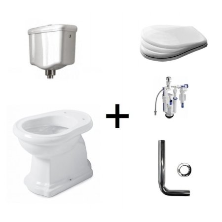 Kerasan Retro Zestaw Toaleta WC kompaktowa 59x38,5 cm + deska wolnoopadająca + spłuczka + mechanizm spłukujący + rura biały/chrom 101001+108901+108201+751390+757190