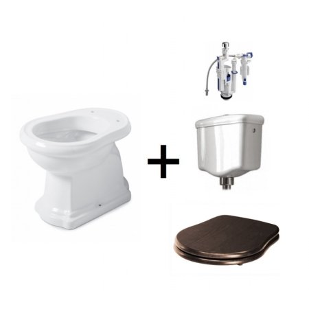Kerasan Retro Zestaw Toaleta WC kompaktowa 59x38,5 cm + deska wolnoopadająca + spłuczka + mechanizm spłukujący biały/orzech/chrom 101001+108840+1081+750990