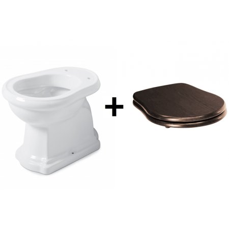 Kerasan Retro Zestaw Toaleta WC stojąca 53x38,5 cm odpływ poziomy z deską sedesową drewnianą wolnoopadającą, biały/orzech/chrom 101101+108840