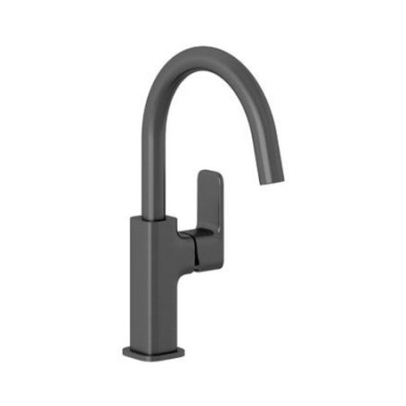 Kludi Renon Bateria umywalkowa wysoka z korkiem PVD czarny szczotkowany 42027N275