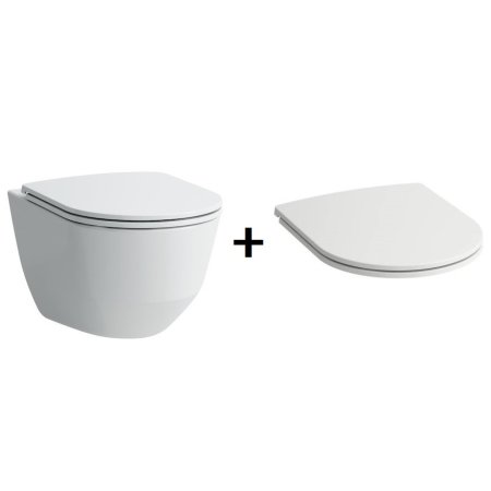 Laufen Pro Zestaw Toaleta WC 49x36 cm Rimless bez kołnierza z deską wolnoopadającą Slim biały H8209650000001+H8989660000001