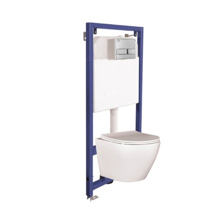 Laveo Akan / Desna Zestaw Toaleta WC bez kołnierza biała + stelaż  + przycisk chrom VMDA600S