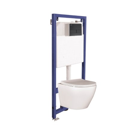 Laveo Akan / Desna Zestaw Toaleta WC bez kołnierza biała + stelaż  + przycisk czarny VMDC600S