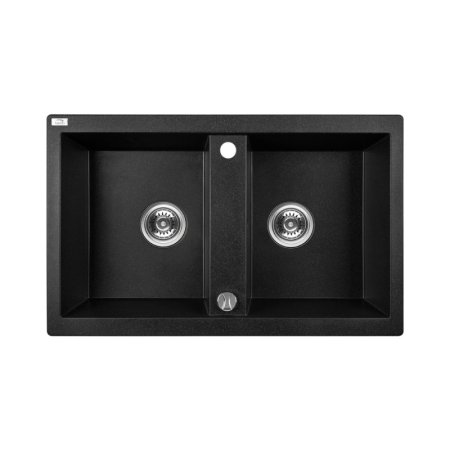 Laveo Barbados Zlewozmywak granitowy dwukomorowy 48x78 cm czarny SBB_720T