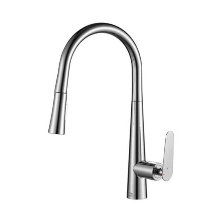 Laveo Nalda Bateria kuchenna z wyciąganą wylewką chrom BAY_069D